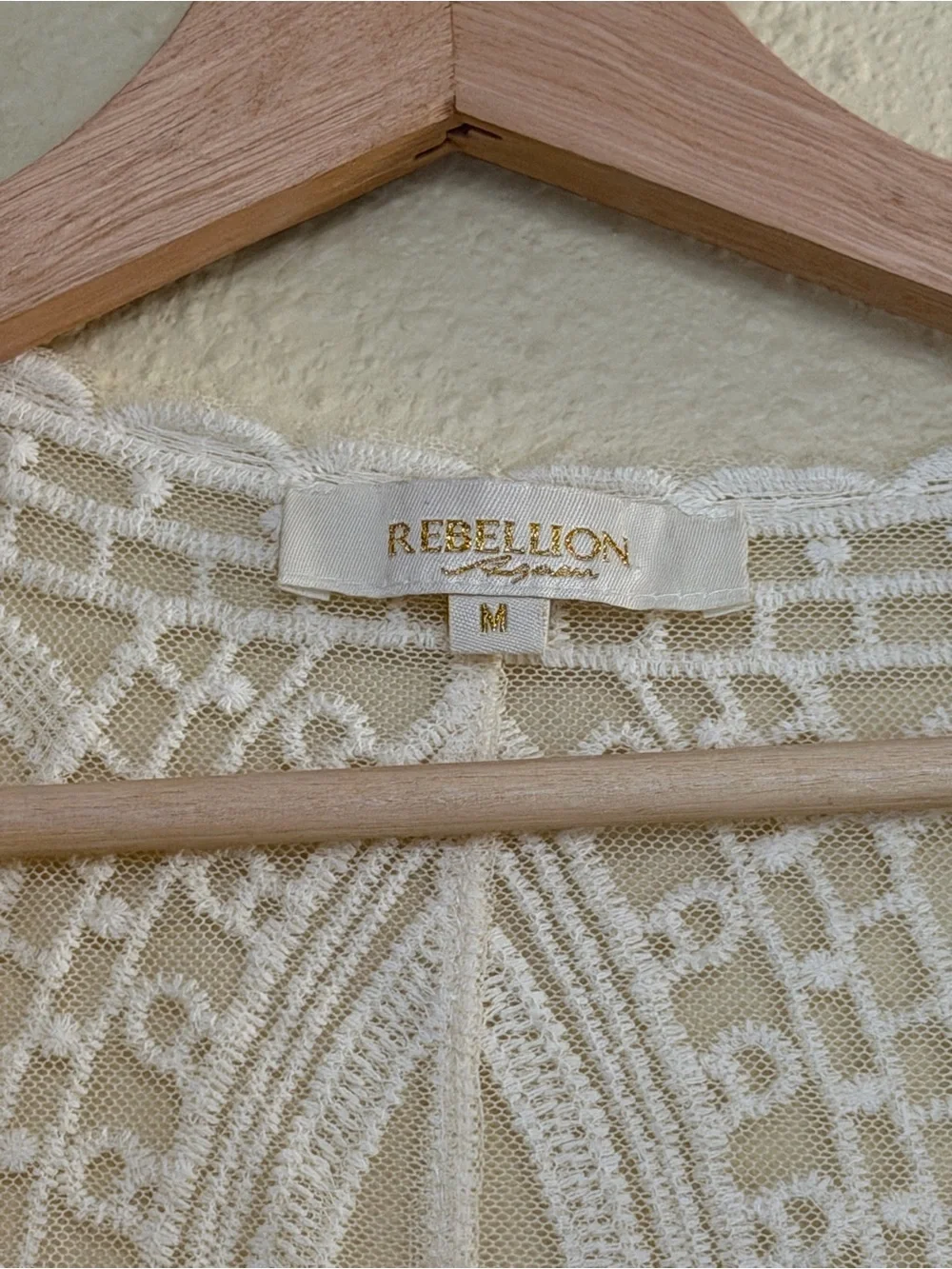 Rebellion | Lace Kimono Cover Up Boho Ivory Cream Embroidered - Size M